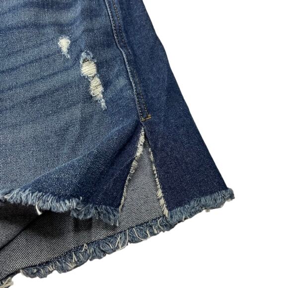 Terra & Sky Size 22W High Rise Dark Wash Frayed Hem Side Slit Denim Jean Shorts - Picture 3 of 9